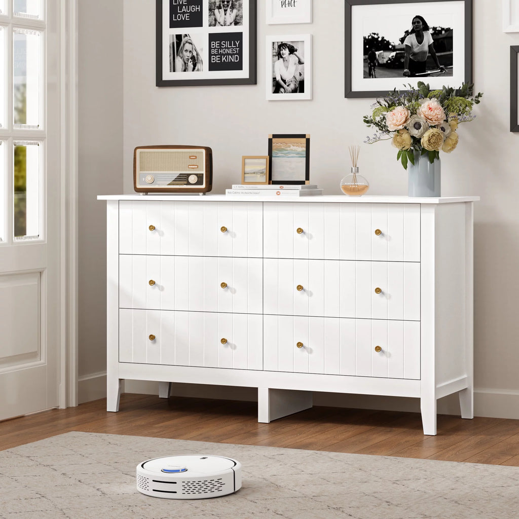 White 6 Drawer Wood Dresser R649