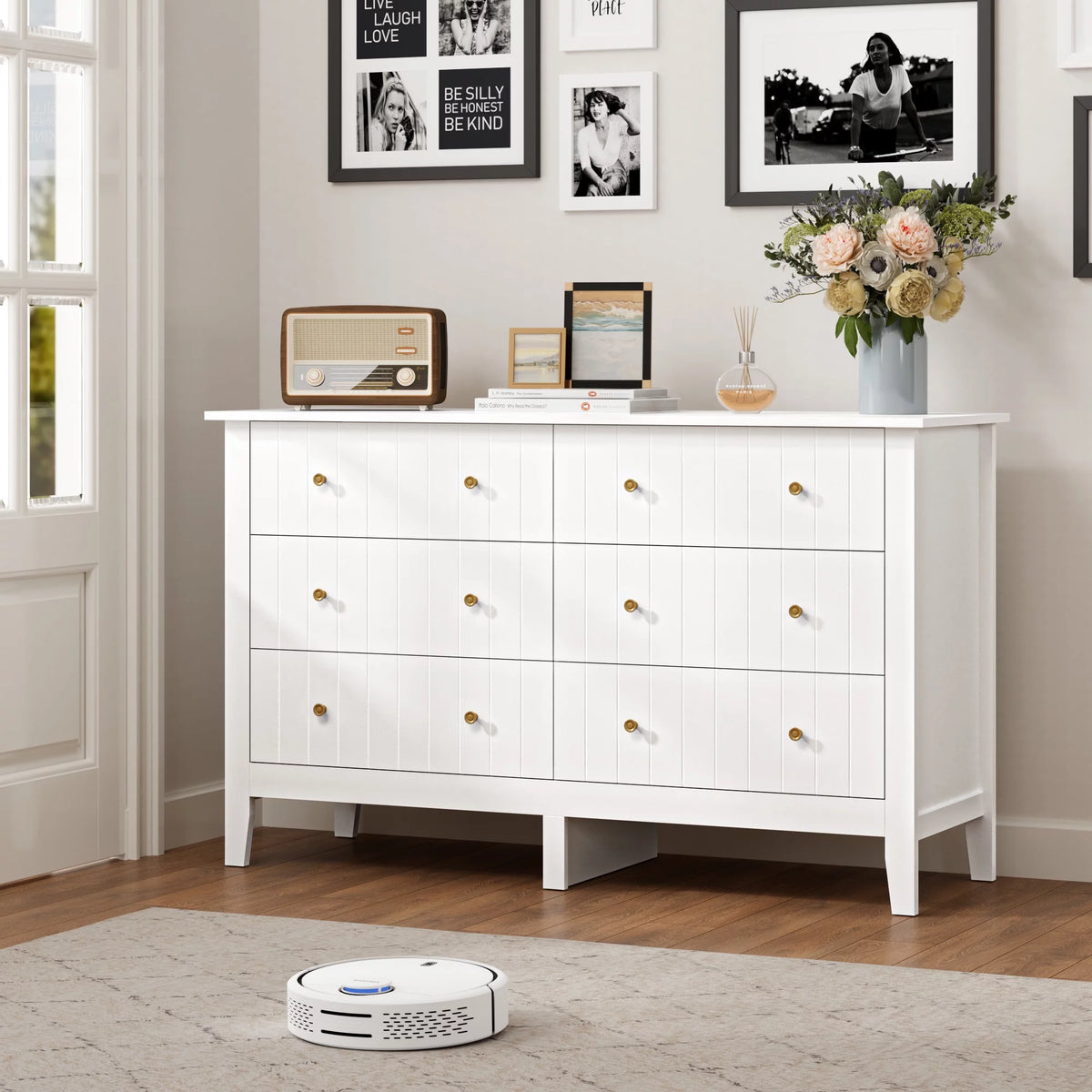 White 6 Drawer Wood Dresser R649