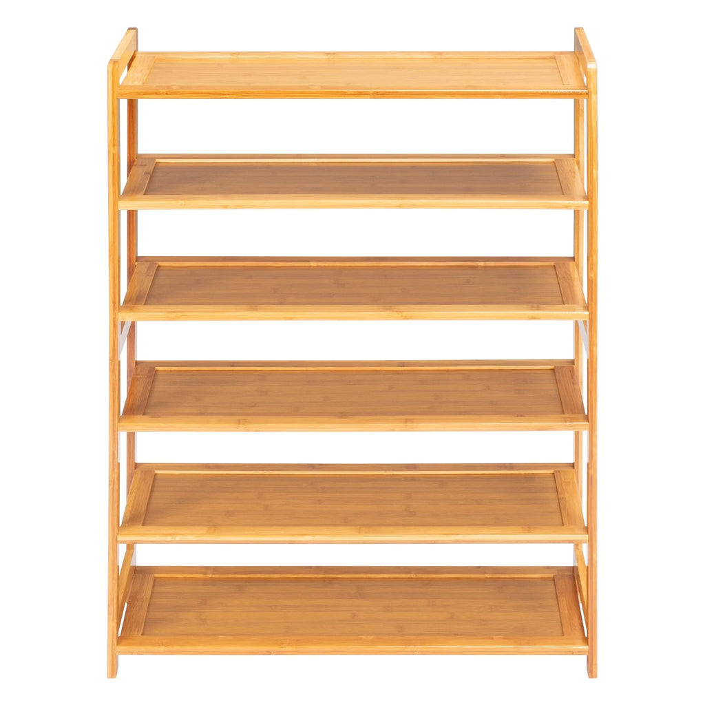 6 Tier Natural Wood Bamboo Shoe Rack D592