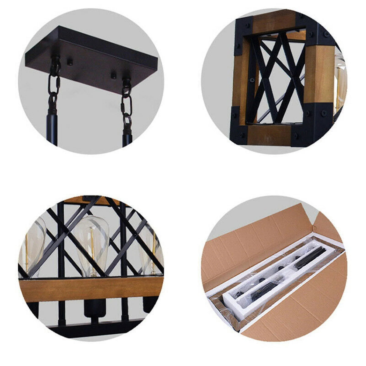 5-Lights Wooden Rectangle Pendant Light Fixture M1595