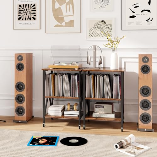 Rustic Brown Record Player Stand with Record Storage M865
