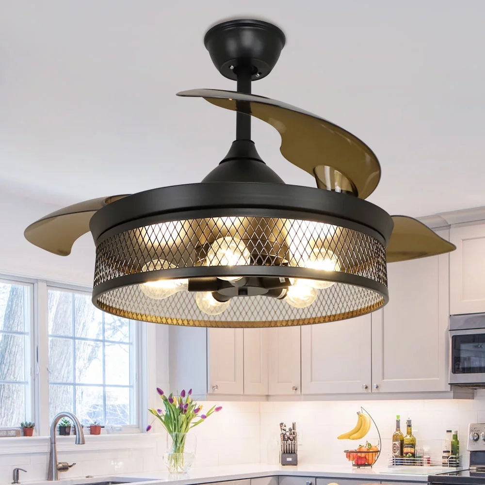 42" Invisible Ceiling Fan with Light and Remote M1964