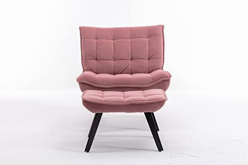 Pink Velvet Accent Chair with Ottoman M734