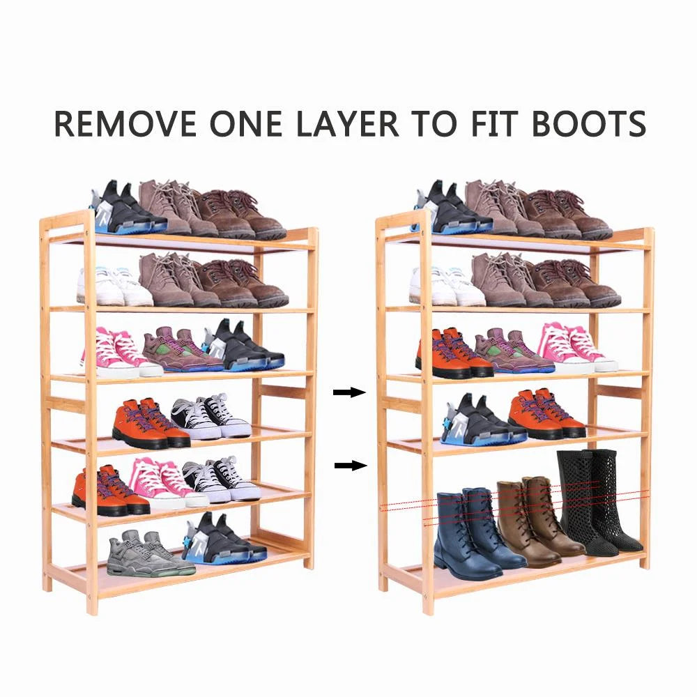 6 Tier Natural Wood Bamboo Shoe Rack D592
