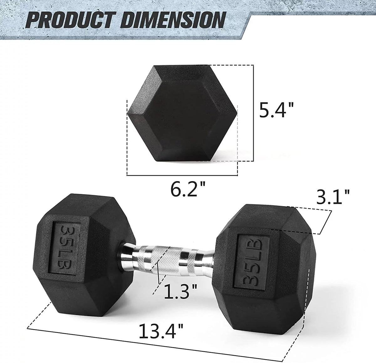 Rubber Hex Dumbbell 5-60 Lbs with Metal Handle A230969