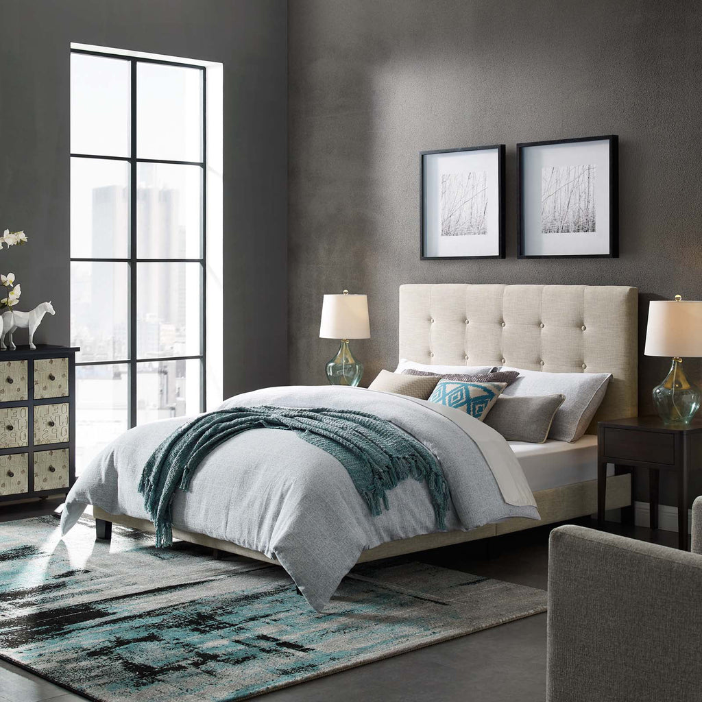 Beige Fabric Full Size Platform Bed Frame J253