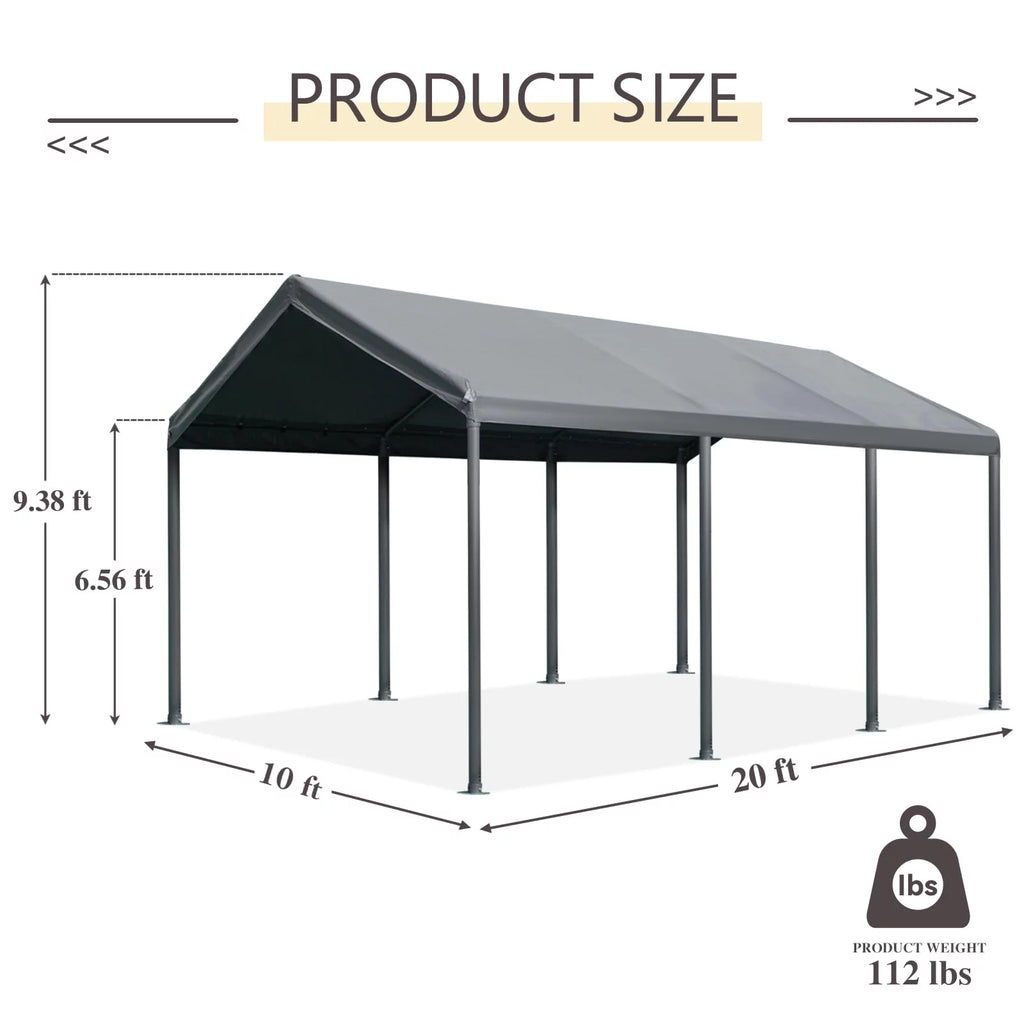 10' x 20' Heavy Duty Portable Carport Gray J85819