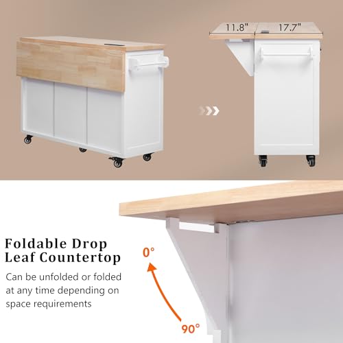 56.5" Rolling Kitchen Island with Drop Leaf, Power Outlet, 4 Doors, 5 Drawers, Black F3016