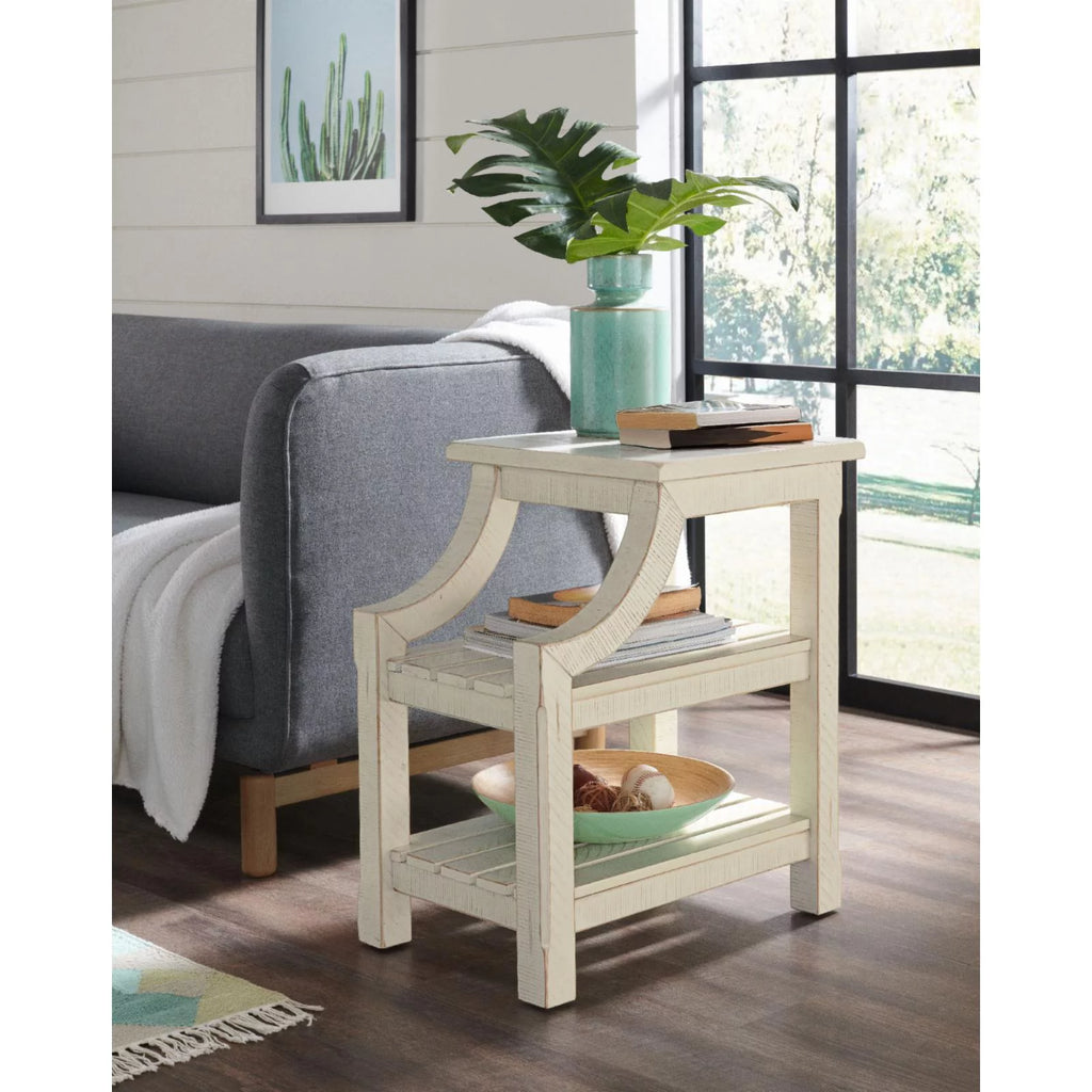 Antique White Solid Wood Chairside Table with Power A374835