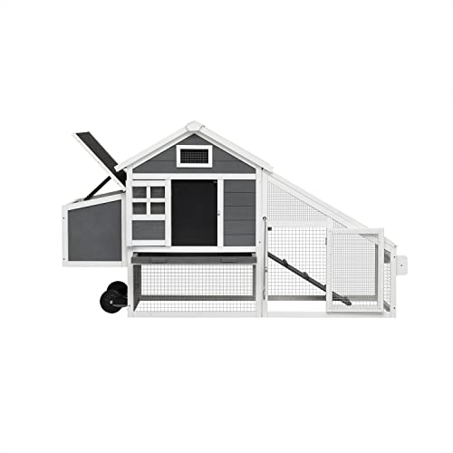 Chicken Coop with Run & Wheels, Two-Tier Large Chicken Duck House Rabbit Hutch Poultry Cage with Nesting Box and Side Door A6884