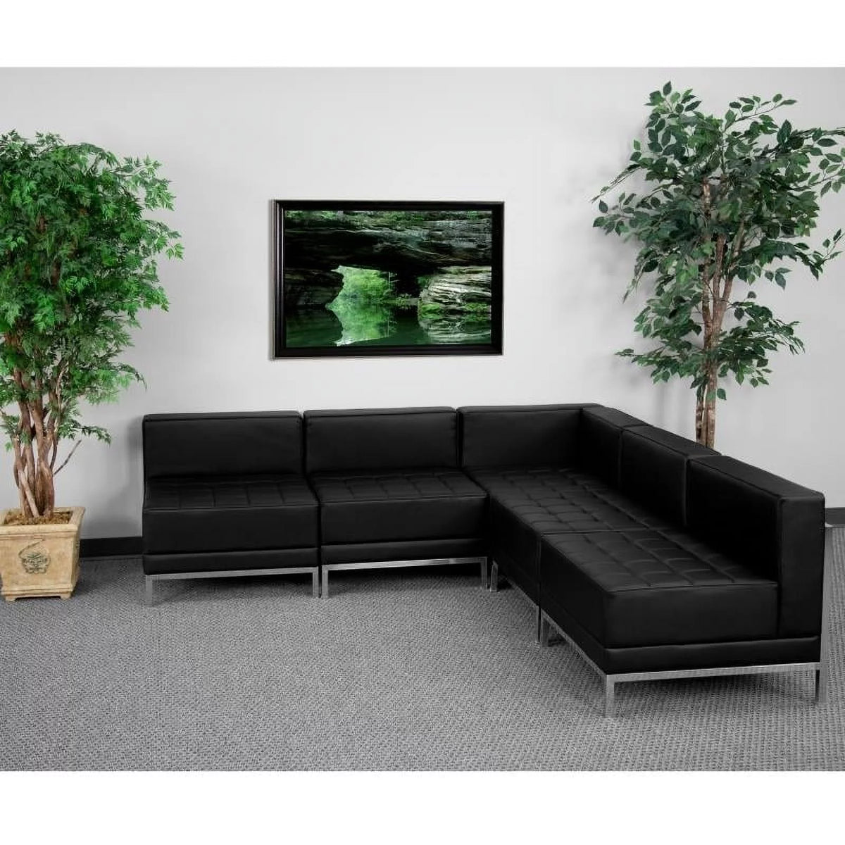 Black LeatherSoft 5 Pieces Sectional Y201111