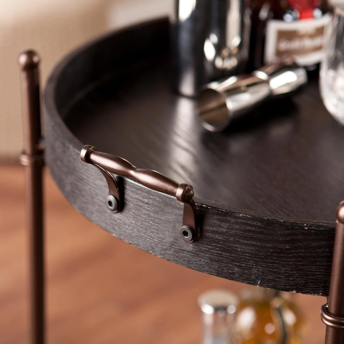 Black Two-Tier Round Butler Table M278569