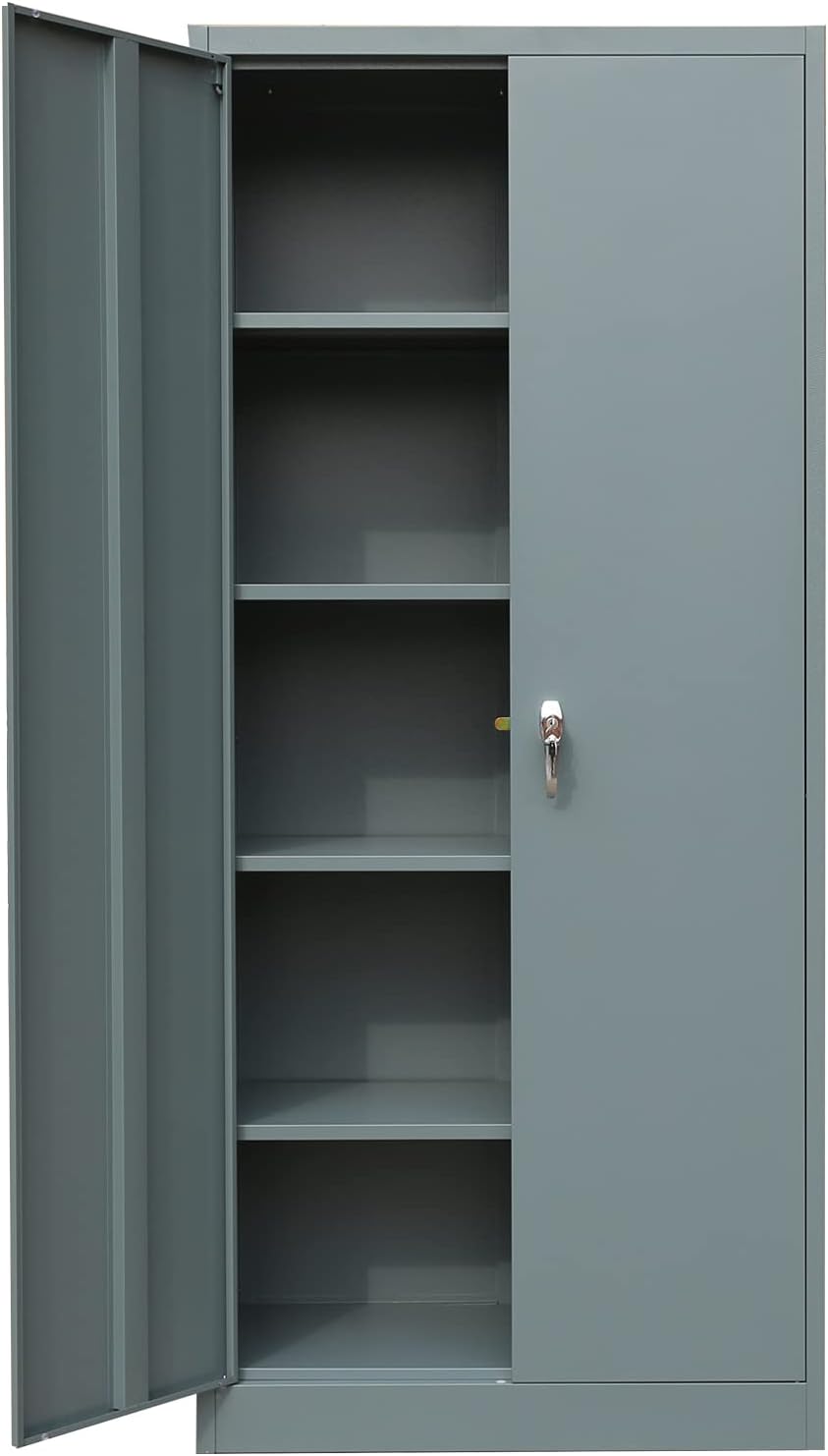 Metal Storage Cabinet with 2 Doors and 4 Shelves, Lockable Steel, 70.86 H x 31.5 W x 15.75 D, Black U71807