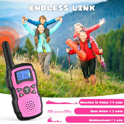 2 Pack Pink Purple Rechargeable Walkie Talkies with USB Charger 6000mAh Battery Flashlight Lanyard M905