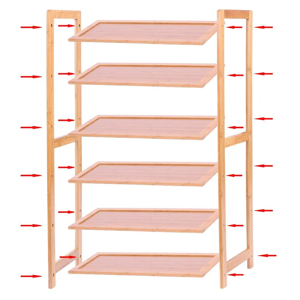 6 Tier Natural Wood Bamboo Shoe Rack D592