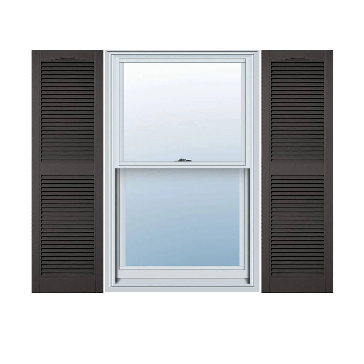 Custom Cathedral Top Center Mullion Open Louver Shutters with Shutter-Loks Per Pair F456318