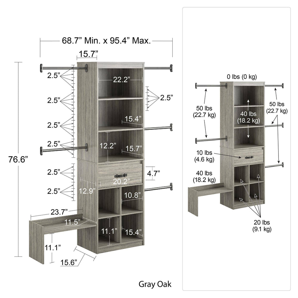 Grey Oak Kids Closet Organizer System Z269081
