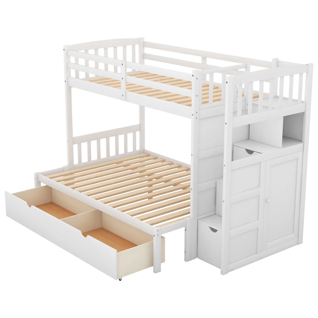 White Twin over Twin Bunk Bed with Drawer and Cabinet A705303