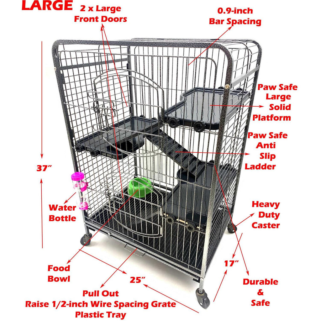 37 inch 4-Solid Tiers Metal Guinea Pig Cage with Solid Platforms and Ladders J656895