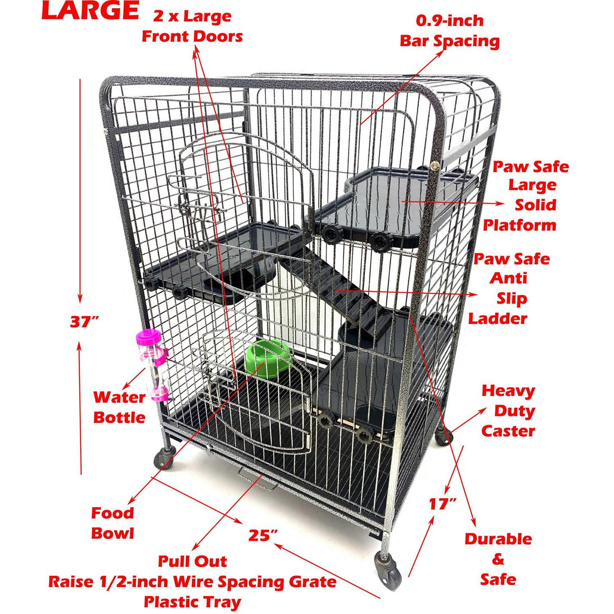 37 inch 4-Solid Tiers Metal Guinea Pig Cage with Solid Platforms and Ladders J656895