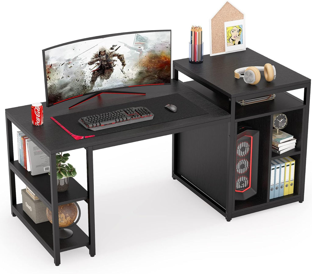 Extra Large Computer Desk with Storage Shelf and Cabinet, Dark Walnut K277117