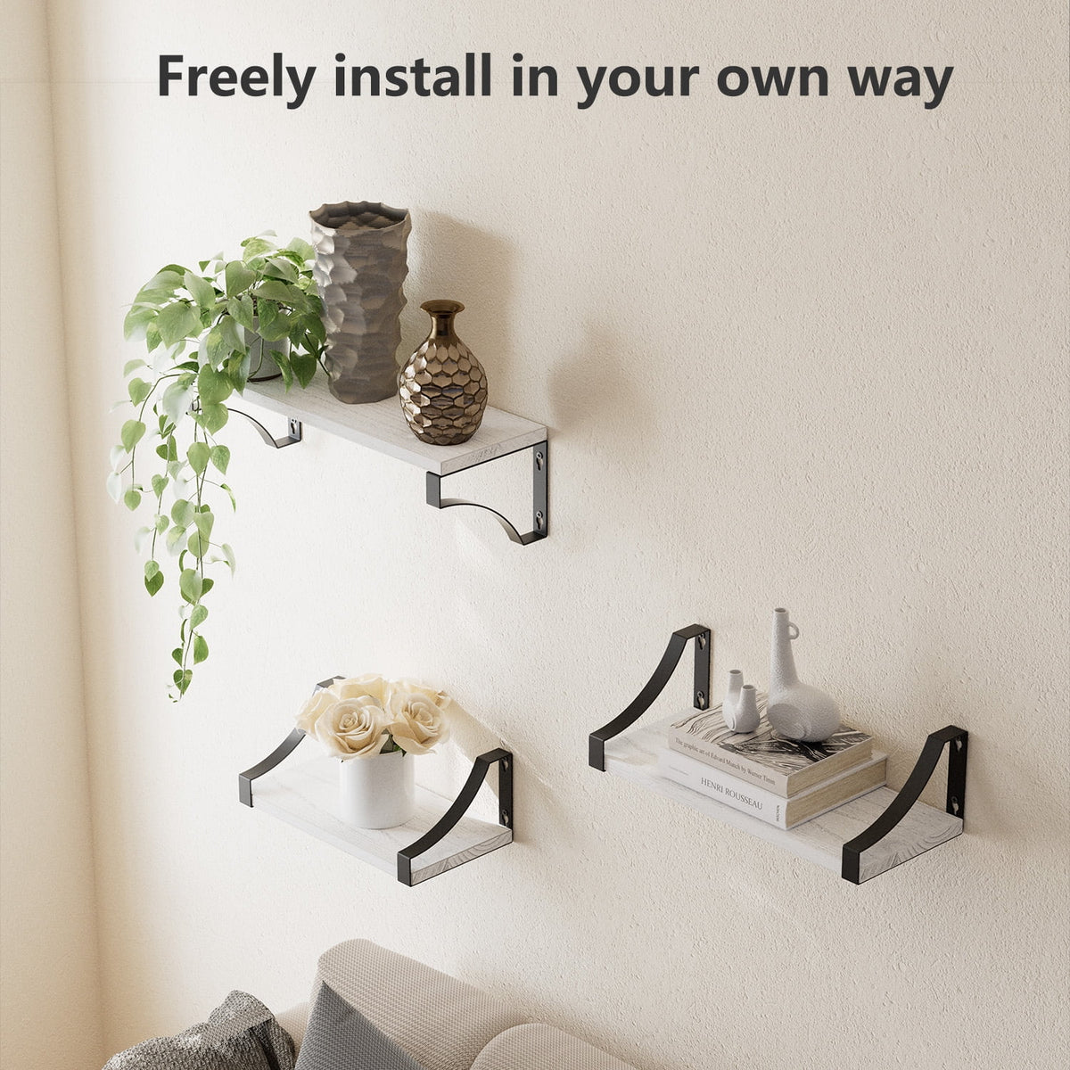 Set of 3 Wall Mounted Wood Rustic Floating Shelves K752035
