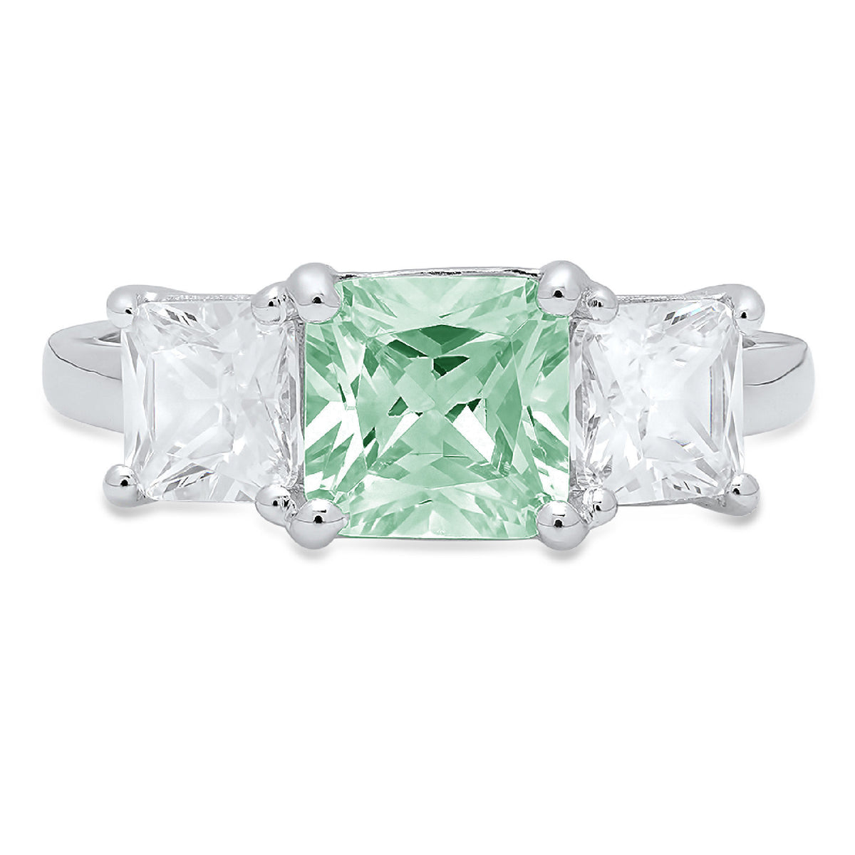 18k White Gold 3 stone Moissanite Ring Size 3.5 O1693