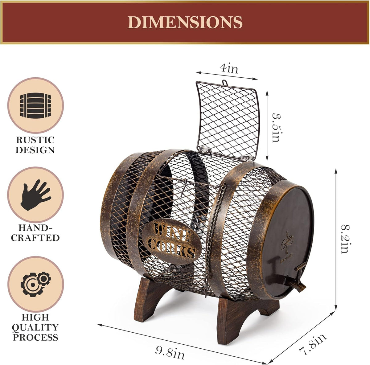 Rustic Metal Large Barrel Wine Cork Holder Display On Wooden Stand N2245