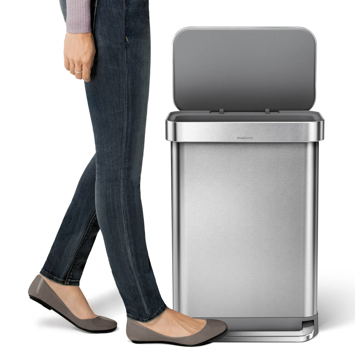 55L Rectangular Step Trash Can Brushed Silver D795