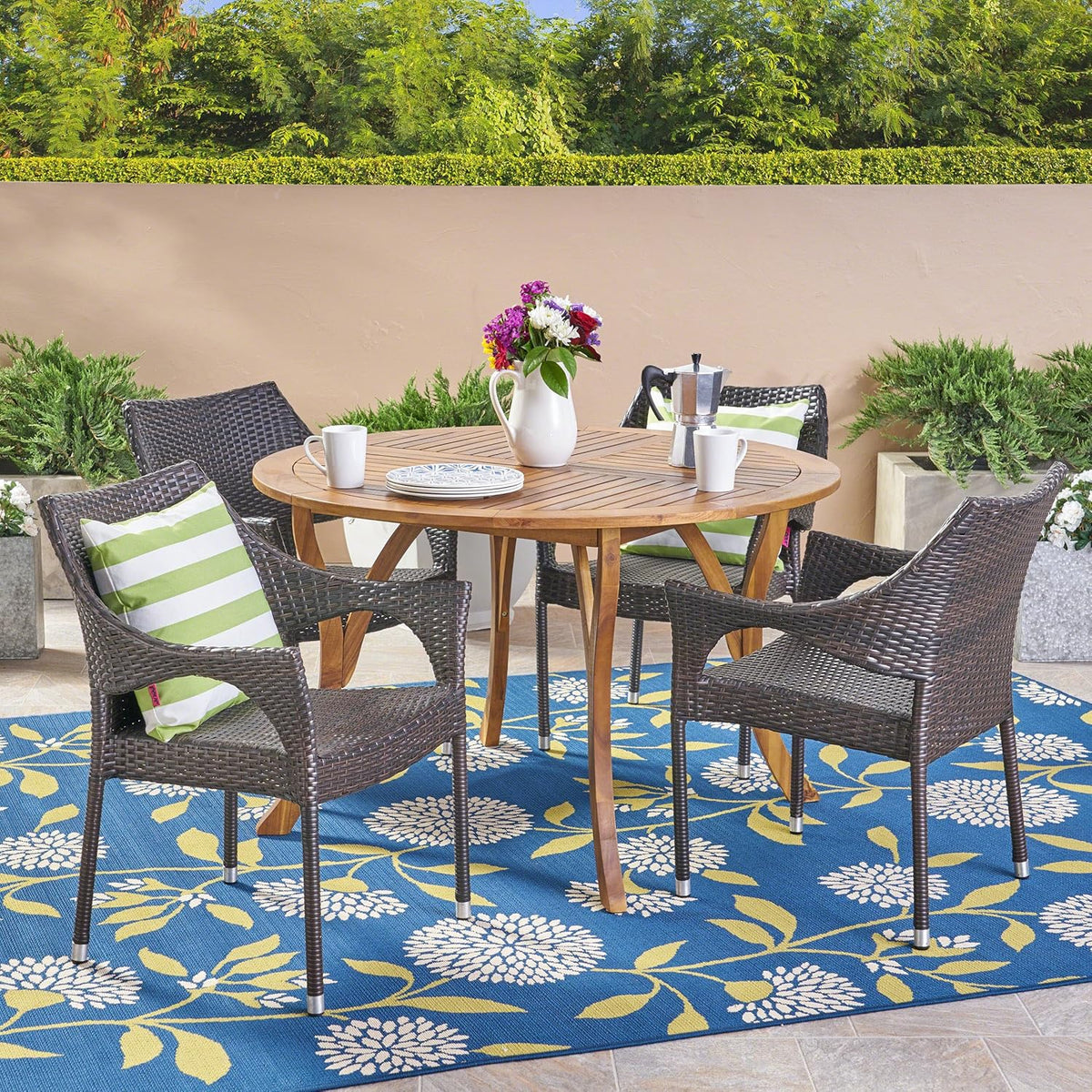 5 Piece Acacia Wood and Wicker Dining Set R6621