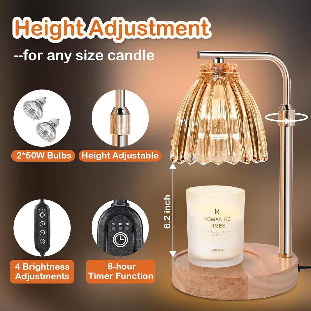 Electric Candle Warmer Lamp with Timer & Dimmer, Glass, Includes 2 Bulbs A8365