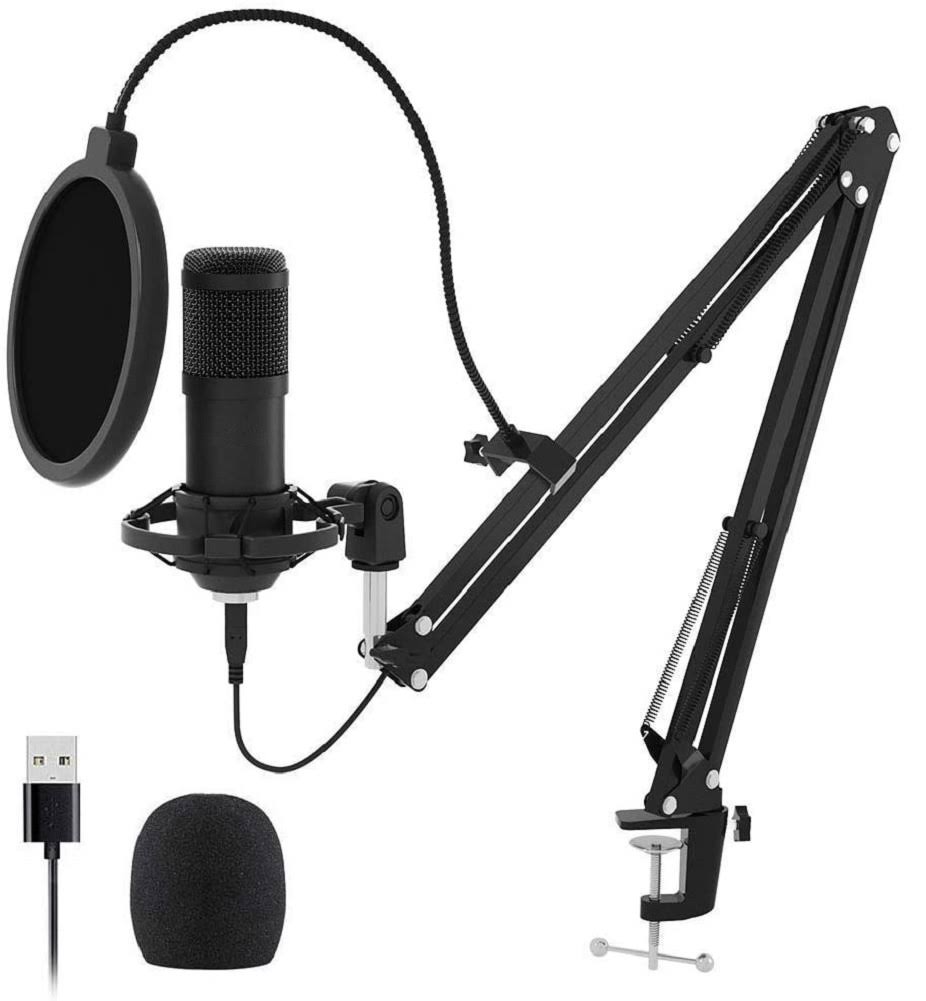 Professional 192KHZ/24Bit Studio Cardioid Condenser Microphone Kit with Sound Card Boom Arm Shock Mount Pop M137