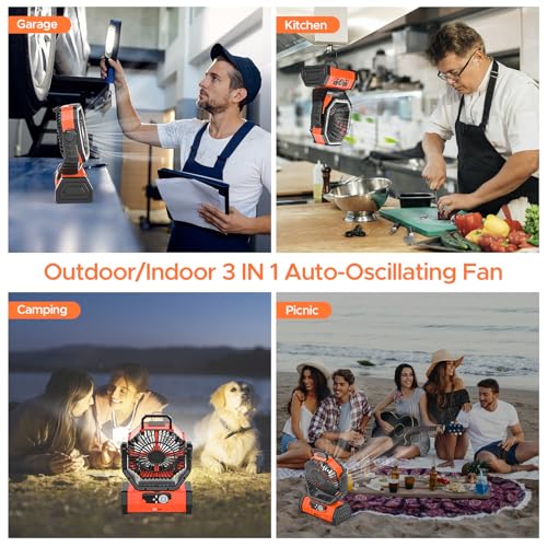 Rechargeable 20000mAh Auto-Oscillating Camping Fan with LED Lantern J7531