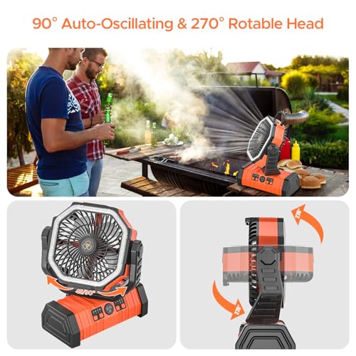 Rechargeable 20000mAh Auto-Oscillating Camping Fan with LED Lantern J7531