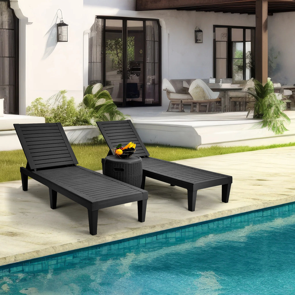 Black Adjustable Outdoor Lounge Chairs Y456