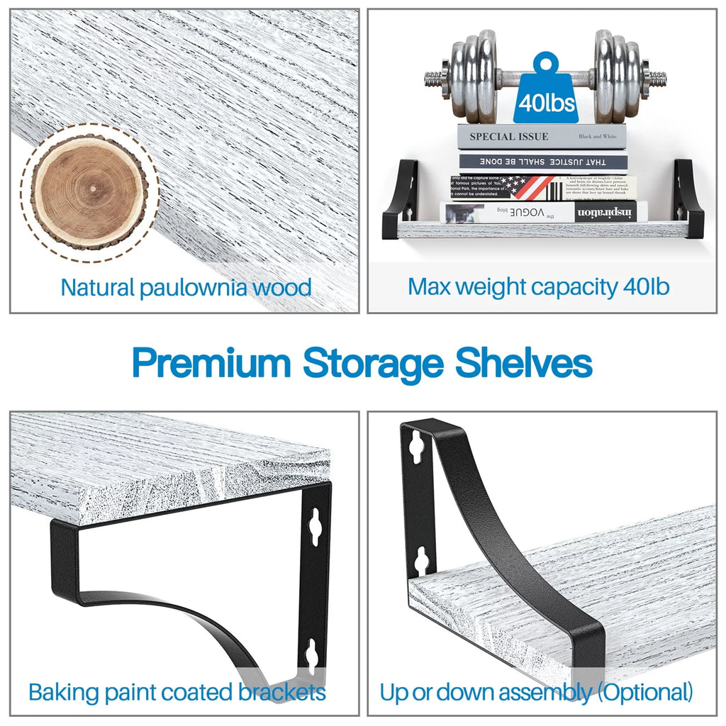 Set of 3 Wall Mounted Wood Rustic Floating Shelves K752035