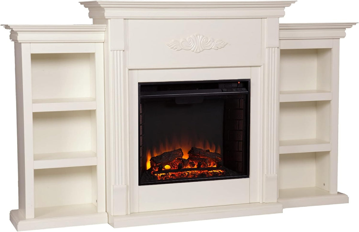 Ivory Electric Bookcase Fireplace V150845