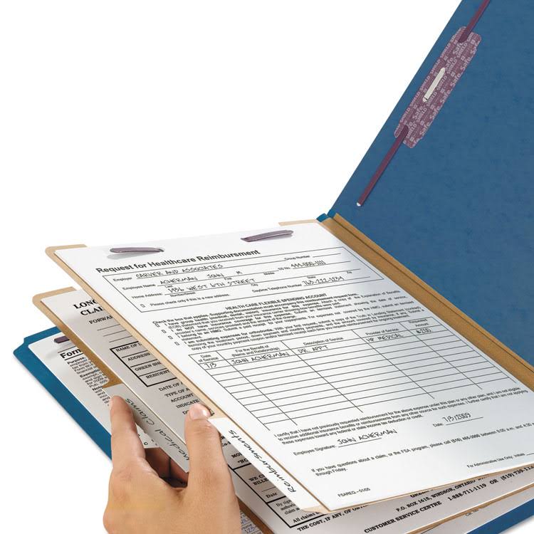 Dark Blue Legal Size Pressboard Classification Folders with Fasteners, 10/Box J2208