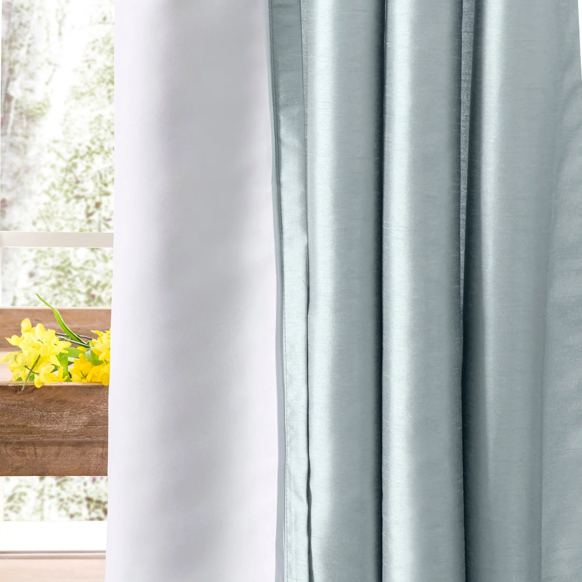 Blue 100x84" Faux-Silk Rod Pocket Curtain Pairs U191465
