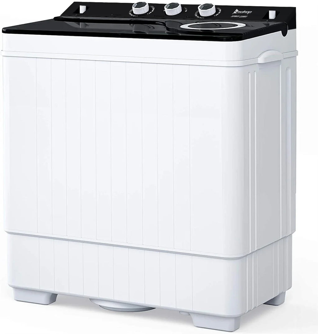 Semi-automatic Twin Tub Washing Machine with Built-in Drain Pump, 26Lbs, White&Black R77438