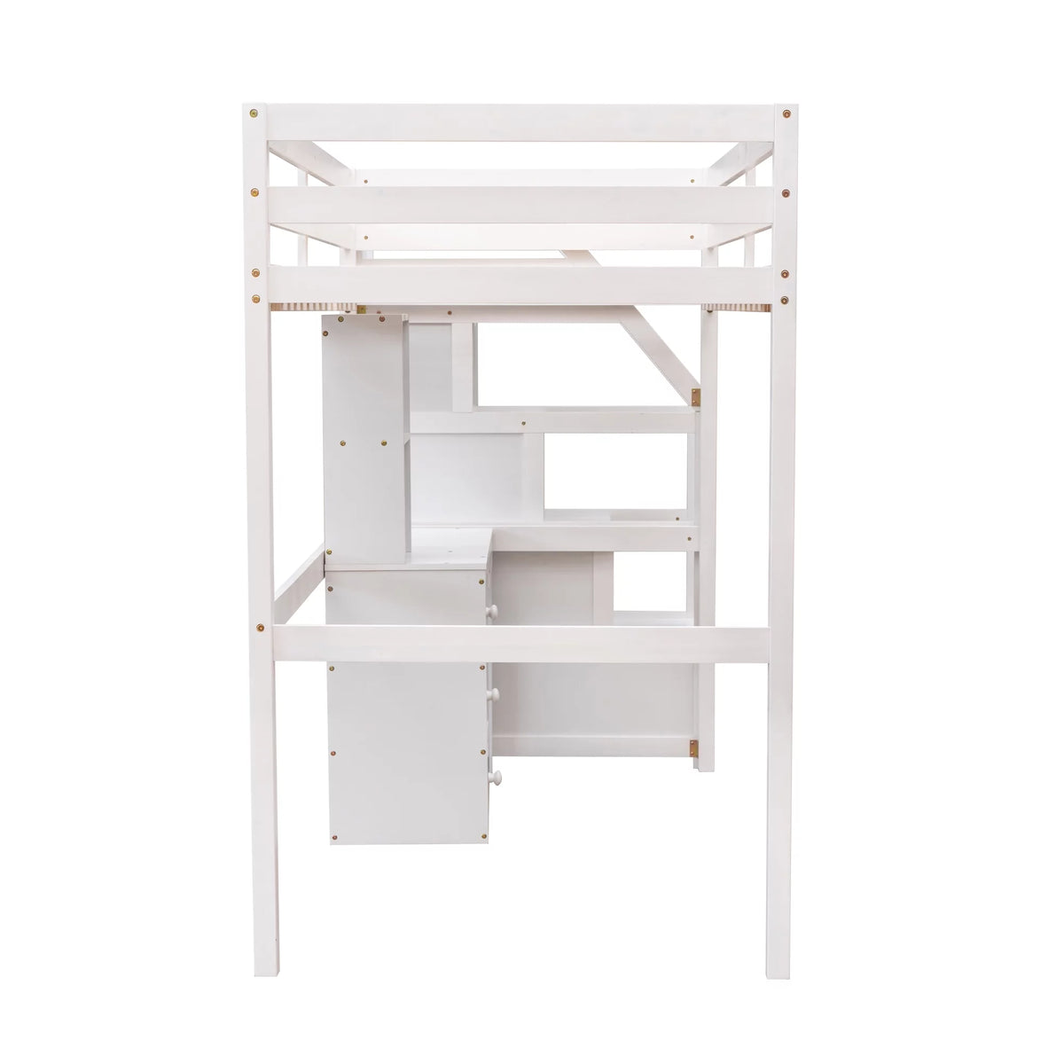 Wood Twin Bunk Loft Bed with Desk, Drawers and Shelf, White P382033