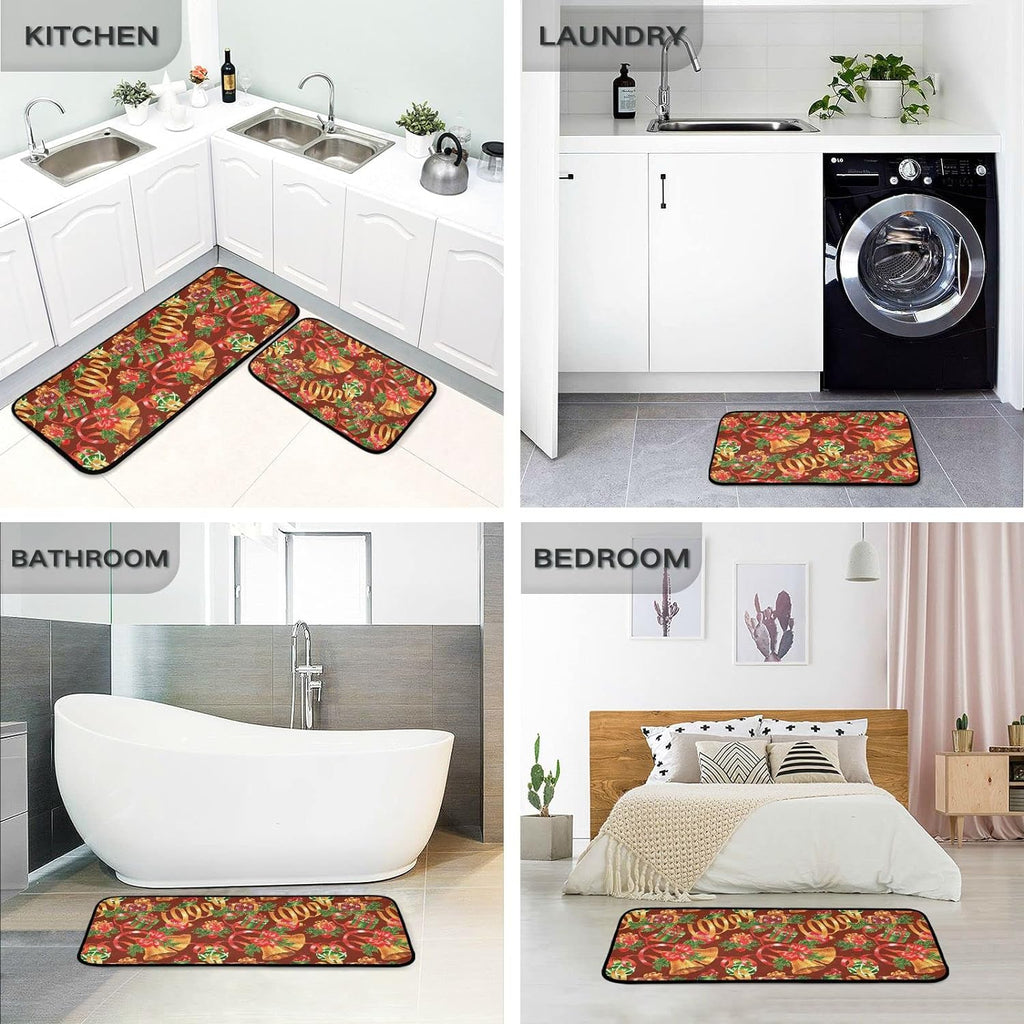Christmas Jingling Bells Kitchen Mats Set of 2 Anti Fatigue Non Slip Floor Runner Rug 19.7x27.6 Inch + 19.7x47.2 Inch S993777