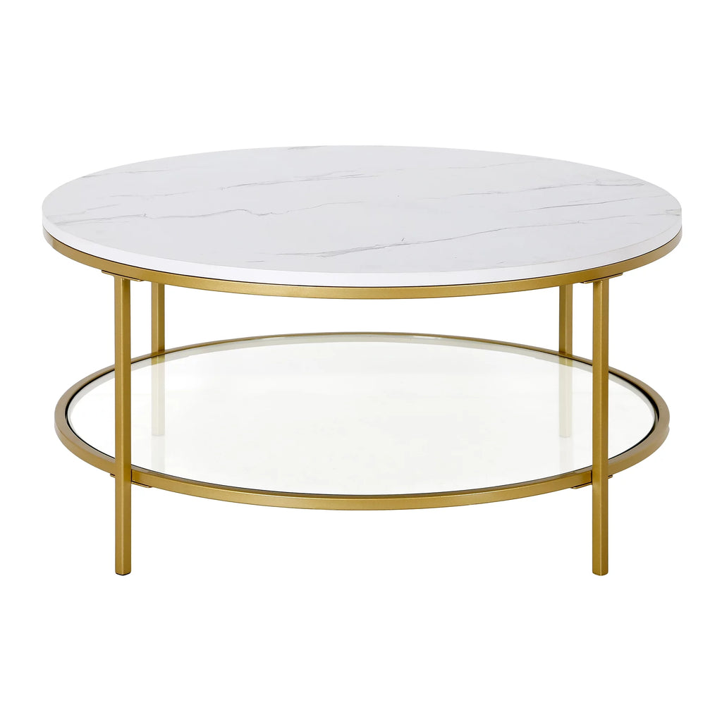 36" Wide Round Coffee Table with Faux Marble Top S820