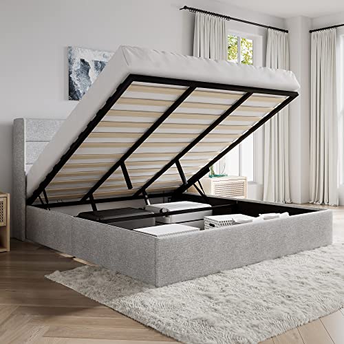 Queen Size White Velvet Upholstered Platform Bed with Storage W60169