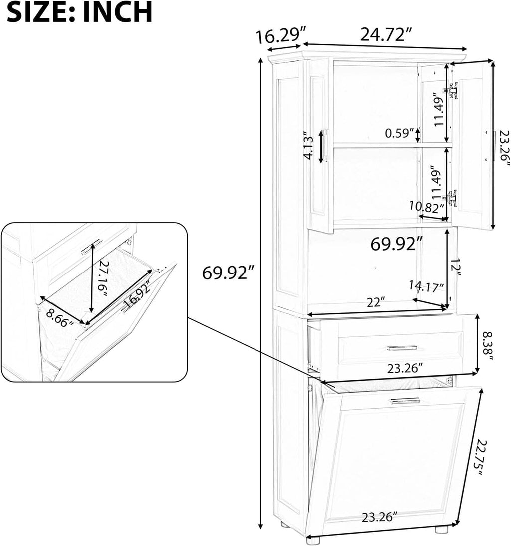 70" Tall Tilt Out Laundry Hamper Cabinet with 2 Doors and Adjustable Shelf R78664