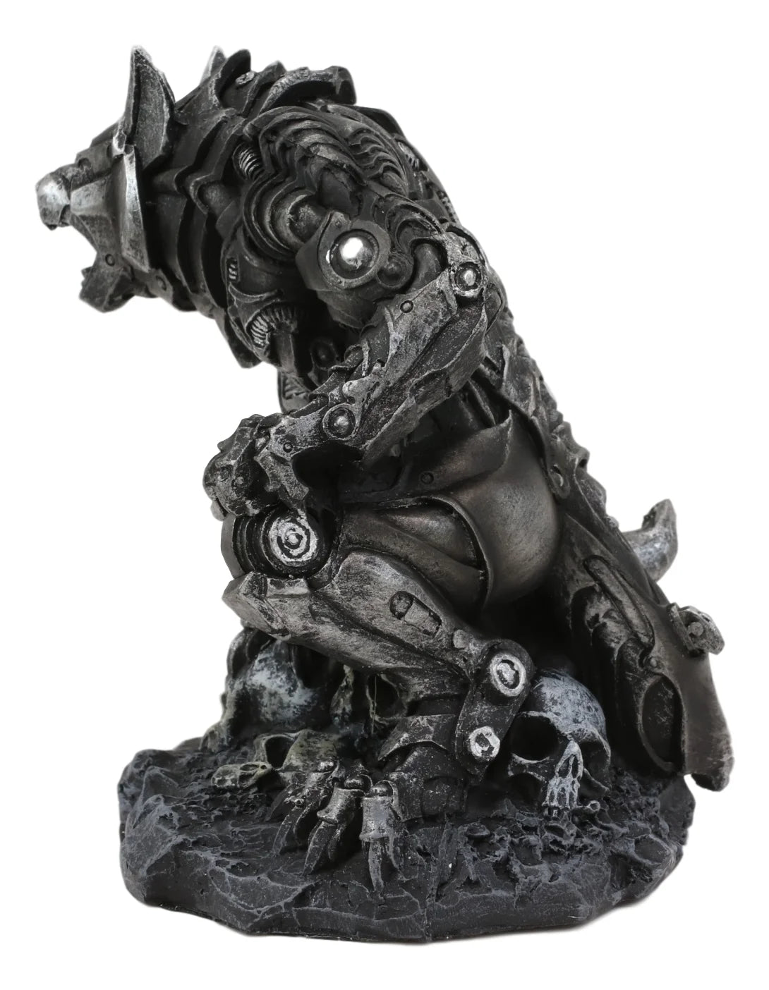 Steampunk Robotic Werewolf Crushing Skull Statue Figurine K1796
