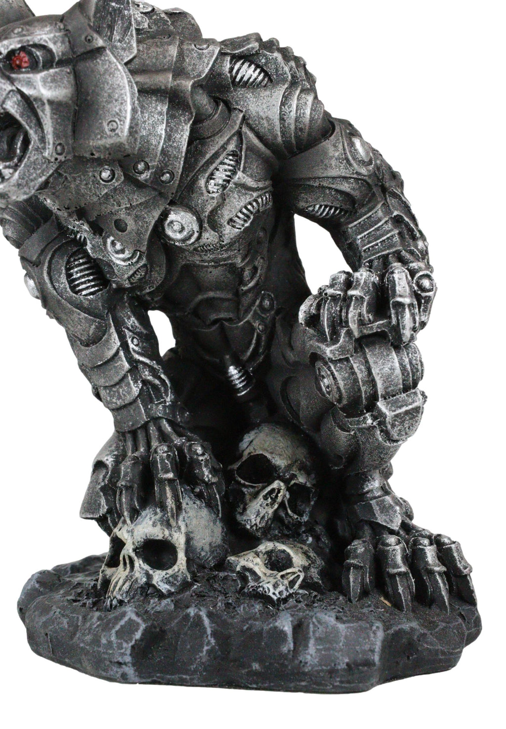 Steampunk Robotic Werewolf Crushing Skull Statue Figurine K1796