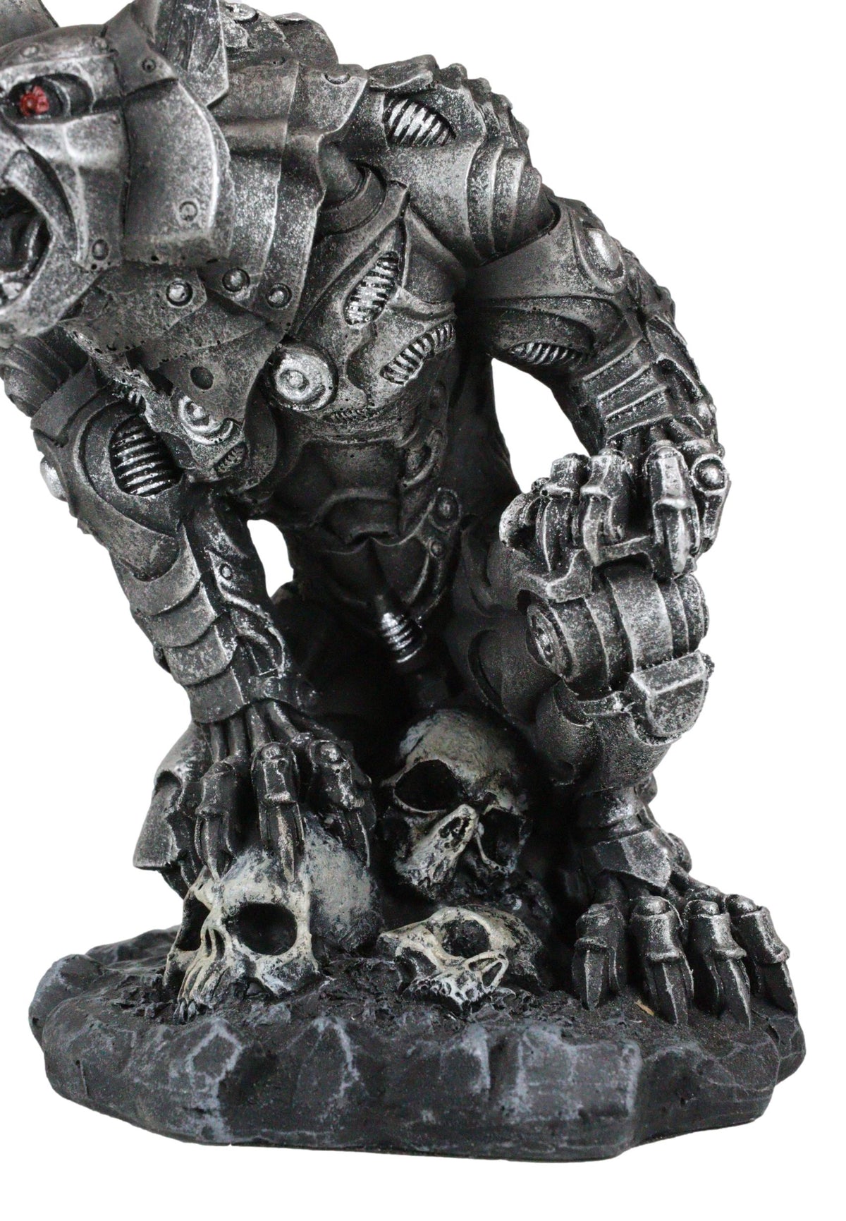 Steampunk Robotic Werewolf Crushing Skull Statue Figurine K1796