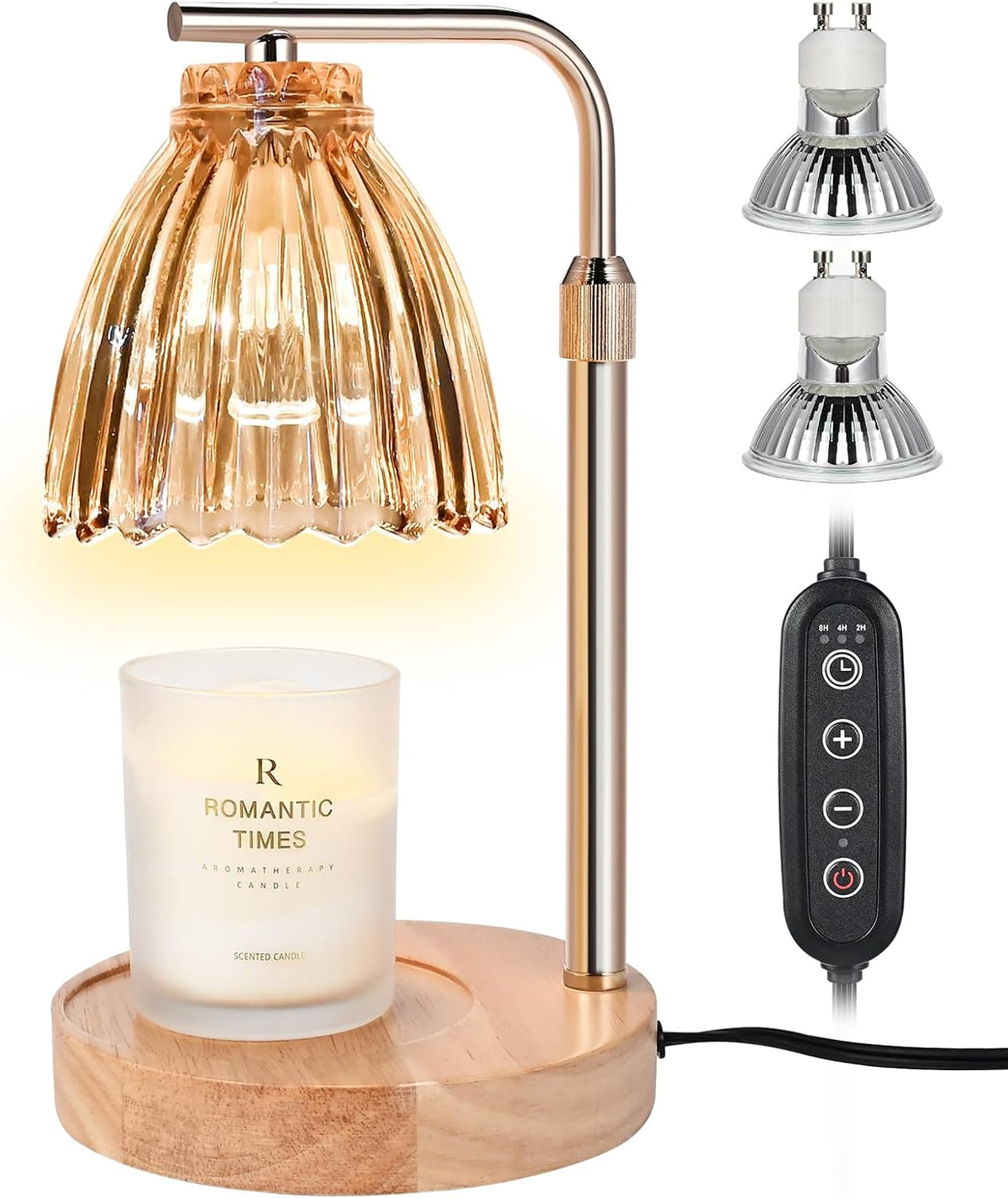 Electric Candle Warmer Lamp with Timer & Dimmer, Glass, Includes 2 Bulbs A8365