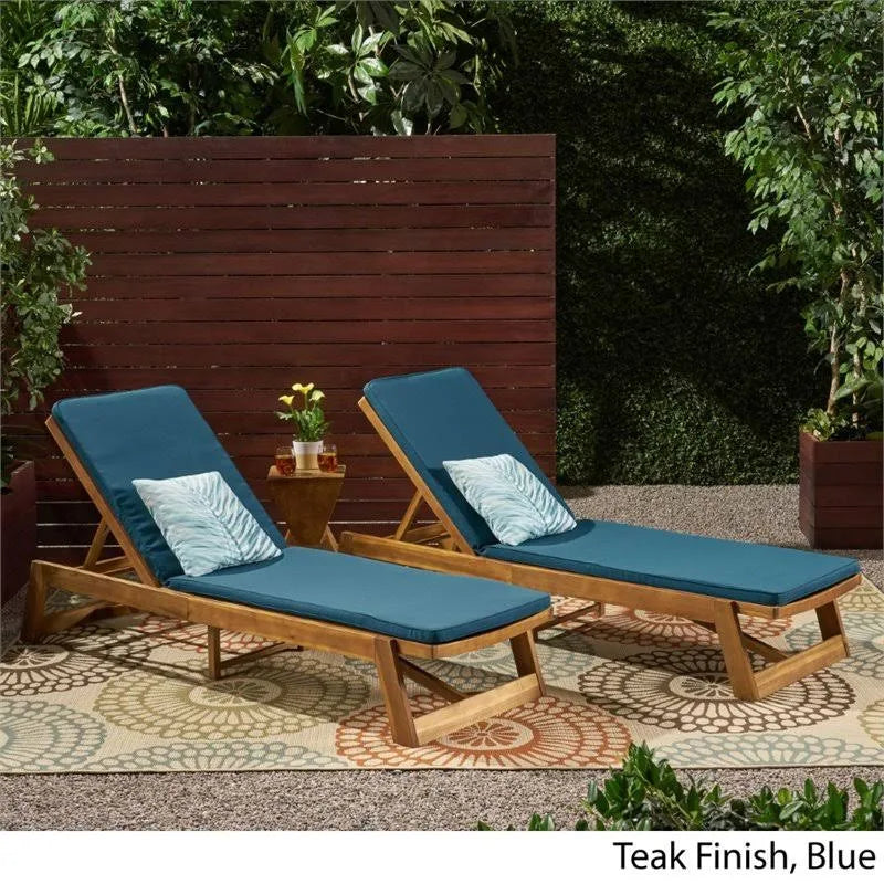 Teak and Blue Acacia Wood Chaise Lounge Set of 2 I48498